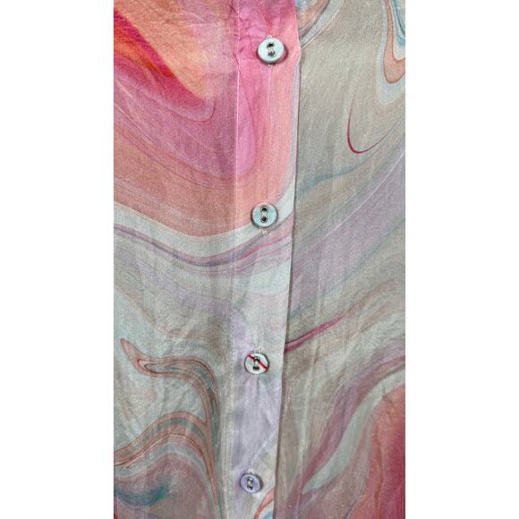 Johnny Was Watercolor Marble Print Blouse | Sheer Puff Sleeve Button Up |Size XS - Picture 3 of 6